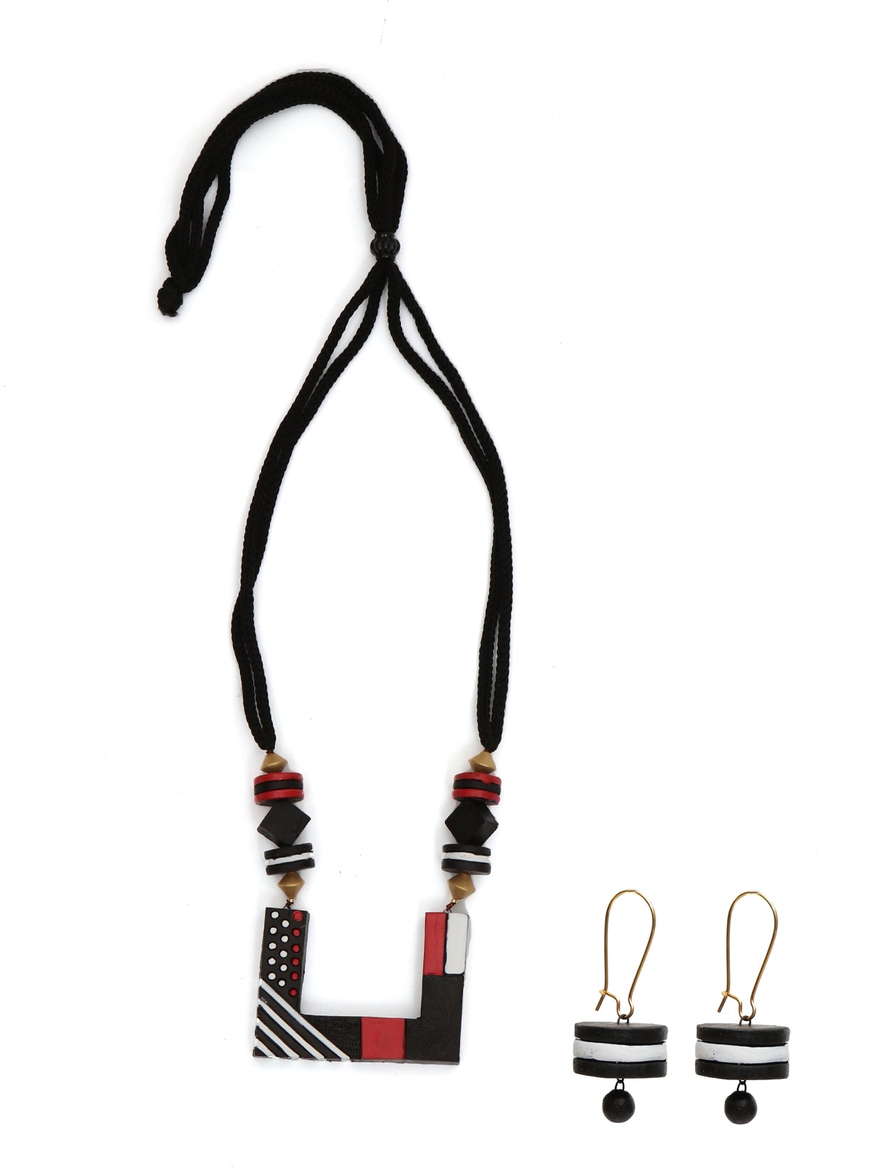 Black Abstract Beaded Terracotta Necklace set