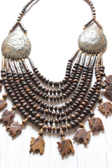 Wooden Beads Elephant Motifs Handcrafted Statement African Tribal Necklace