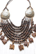 Load image into Gallery viewer, Wooden Beads Elephant Motifs Handcrafted Statement African Tribal Necklace
