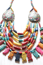 Load image into Gallery viewer, Multi-Color Beads Fish Motifs Handcrafted Statement African Tribal Necklace
