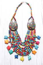 Load image into Gallery viewer, Multi-Color Beads Elephant Motifs Handcrafted Statement African Tribal Necklace
