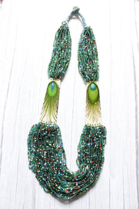 Peacock Colors and Motif Hand Braided Beads Necklace