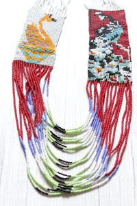 Hand Braided Peacock Motif Multi-Color Beads Tribal Necklace