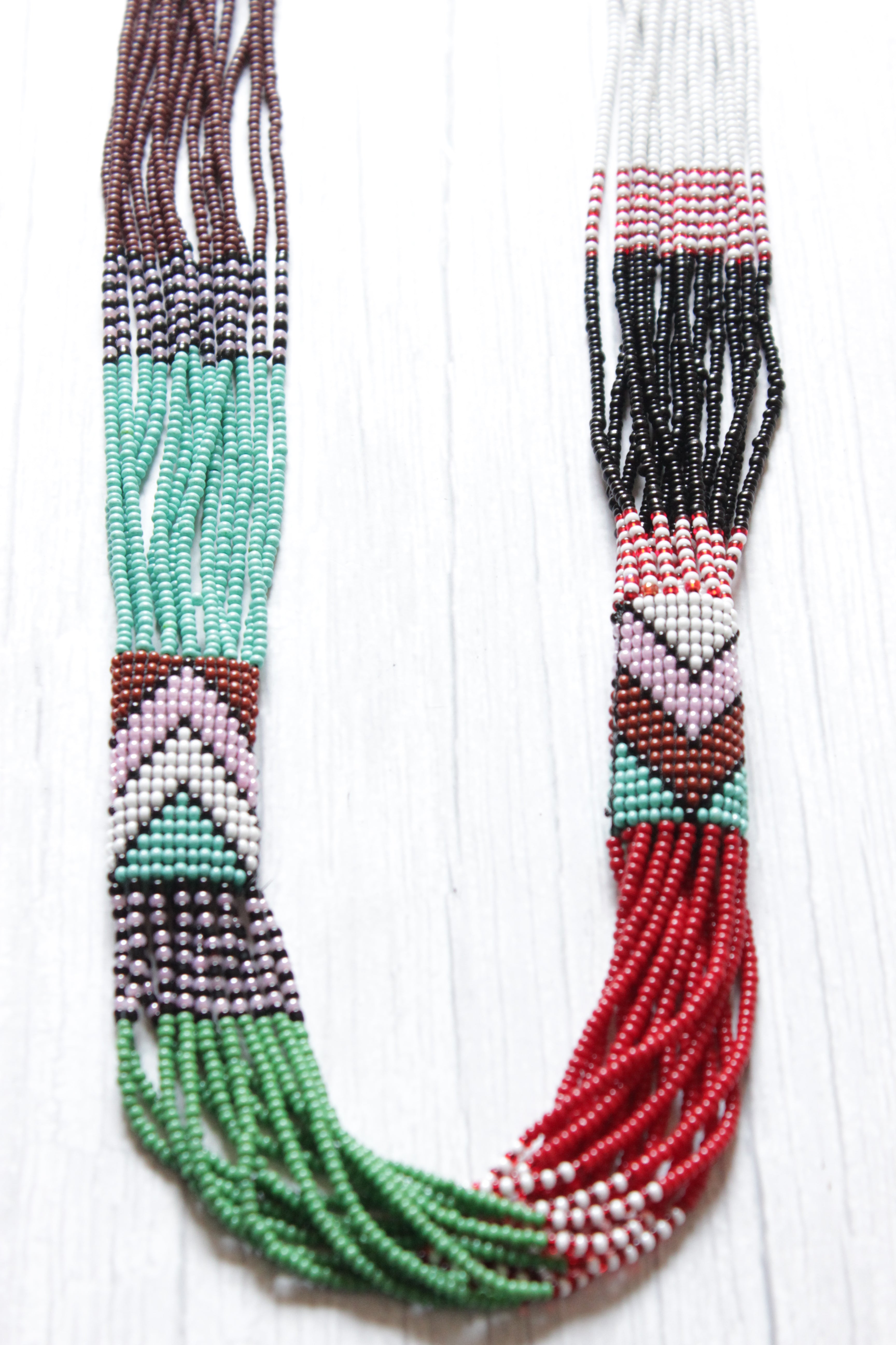 Color Blocked Multi-Color Beads Hand Braided Tribal Necklace