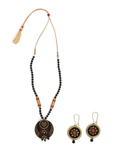 Elegant Handcrafted Black & Golden Terracotta Clay Necklace Set