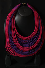 Pink and Blue Handmade Silk Threads Multi-Layer Statement African Choker Necklace