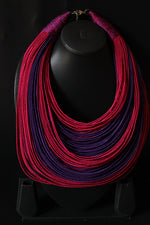 Load image into Gallery viewer, Pink and Blue Handmade Silk Threads Multi-Layer Statement African Choker Necklace
