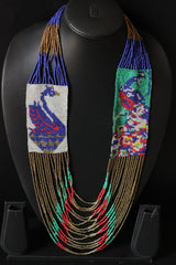 Hand Braided Peacock Motif Multi-Color Beads Tribal Necklace