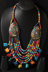 Multi-Color Beads Elephant Motifs Handcrafted Statement African Tribal Necklace