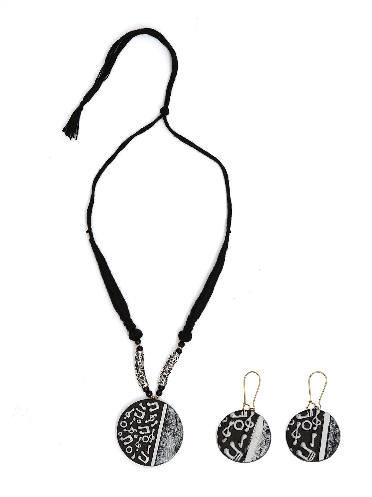 Musical Notes Handcrafted Terracotta Clay Necklace Set with Thread Closure