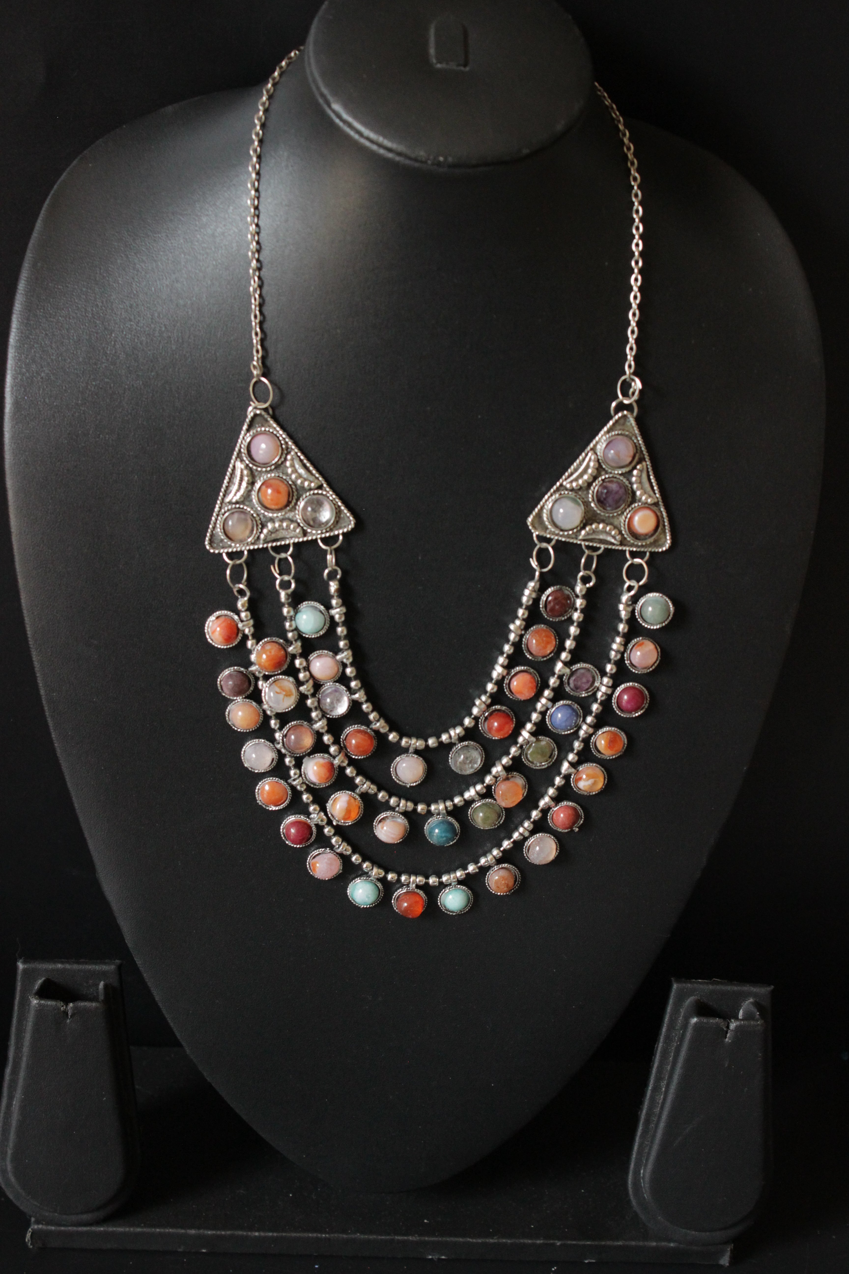 Multi-Color Resin Beads 3 Layer Metal Tibetan Necklace