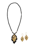 Load image into Gallery viewer, Elegant Leaf Shape Black &amp; Golden Handcrafted Terracotta Clay Necklace Set
