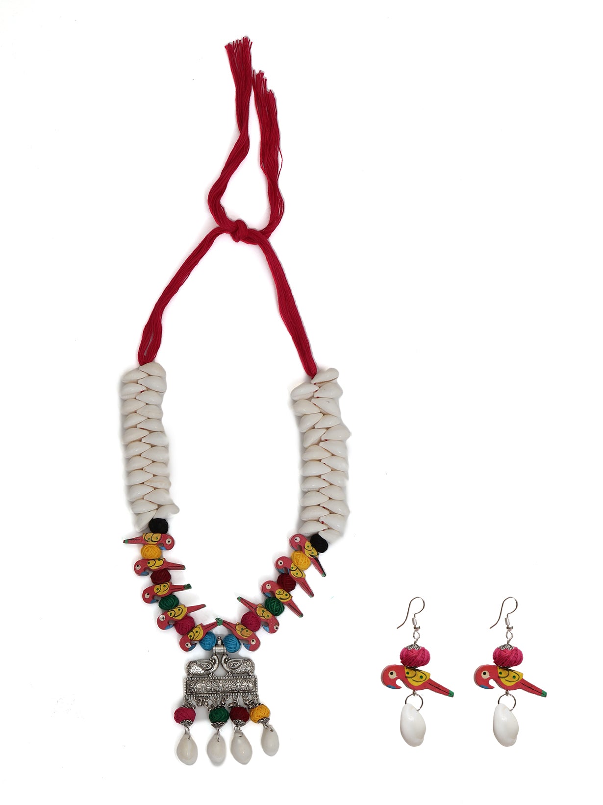 Wooden Birds and Shell Work Elaborate Necklace Set