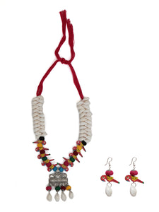 Wooden Birds and Shell Work Elaborate Necklace Set