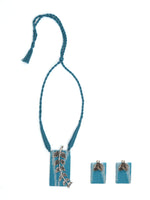 Load image into Gallery viewer, Ikat Printed Fabric Necklace Set with Metal Leaves Detailing
