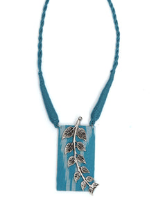 Ikat Printed Fabric Necklace Set with Metal Leaves Detailing