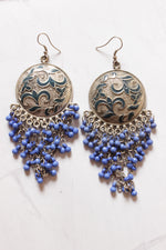 Load image into Gallery viewer, Silver Finish Acrylic Painted Statement Earrings Accentuated with Violet Beads
