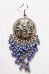 Silver Finish Acrylic Painted Statement Earrings Accentuated with Violet Beads