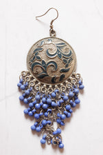 Load image into Gallery viewer, Silver Finish Acrylic Painted Statement Earrings Accentuated with Violet Beads
