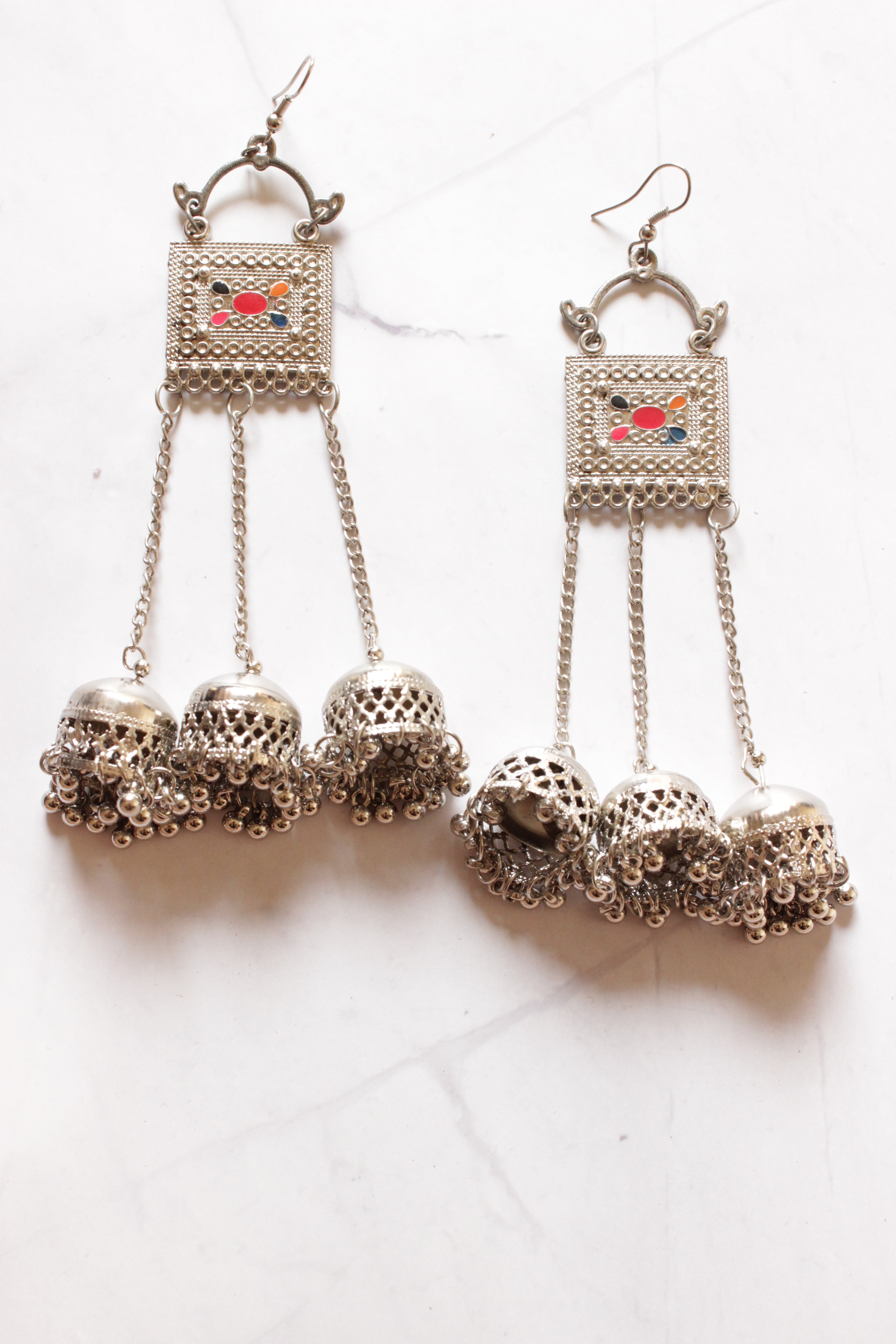 Afghani Dangler Earrings with 3 Jhumka Strands