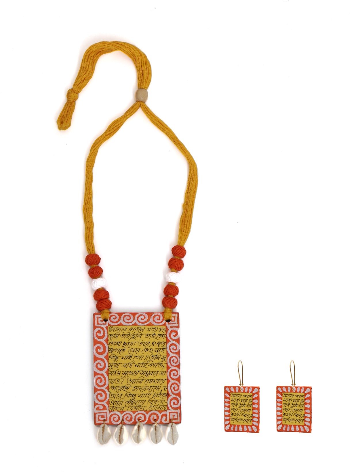 Fabric Necklace Set with Shell Work and Thread Closure