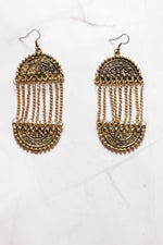 Load image into Gallery viewer, Antique Gold Finish Metal Chain Strands Dangler Earrings
