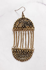 Load image into Gallery viewer, Antique Gold Finish Metal Chain Strands Dangler Earrings
