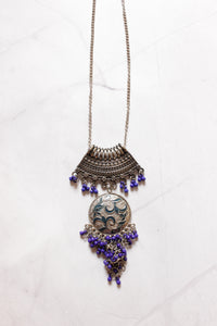 Silver Finish Tibetan Necklace Accentuated with Violet Beads