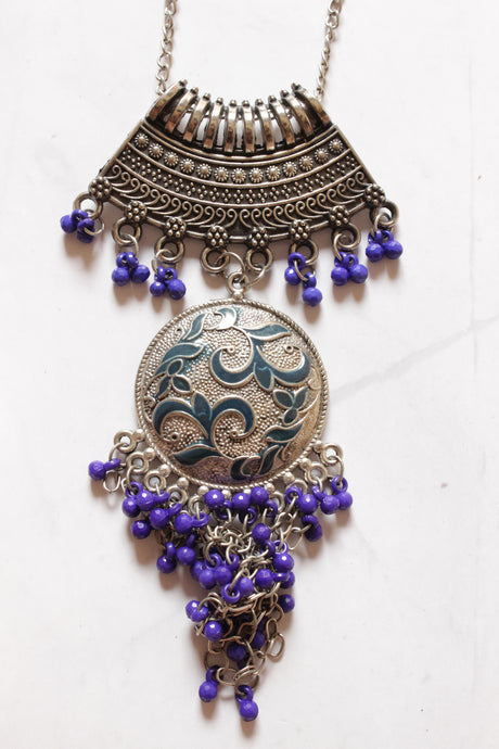 Silver Finish Tibetan Necklace Accentuated with Violet Beads