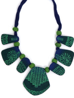 Load image into Gallery viewer, Blue and Green Fabric Necklace Set
