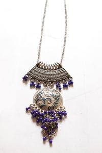 Silver Finish Tibetan Necklace Accentuated with Violet Beads