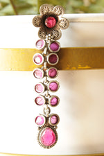 Load image into Gallery viewer, Fuchsia Glass Stones Embedded Silver Finish Brass Drop Dangler Earrings
