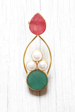 Load image into Gallery viewer, Fuchsia and Turquoise Natural Gemstones Embedded Brass Dangler Earrings
