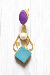 Violet and Sky Blue Natural Gemstones Embedded Brass Dangler Earrings
