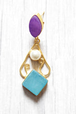 Load image into Gallery viewer, Violet and Sky Blue Natural Gemstones Embedded Brass Dangler Earrings
