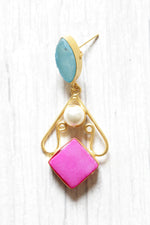 Load image into Gallery viewer, Sky Blue and Pink Natural Gemstones Embedded Brass Dangler Earrings
