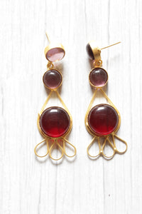 Red Natural Gemstones Embedded Brass Dangler Earrings