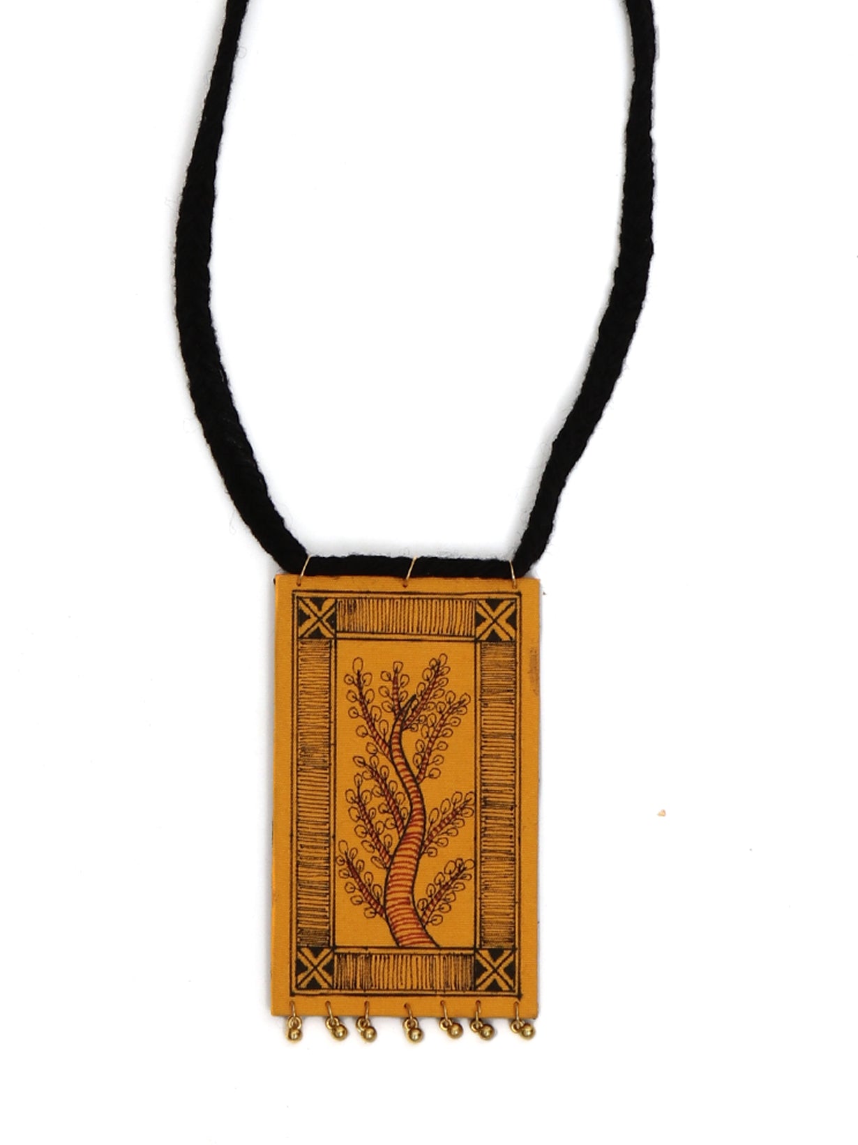 Tree Printed Fabric Necklace Set with Thread Closure