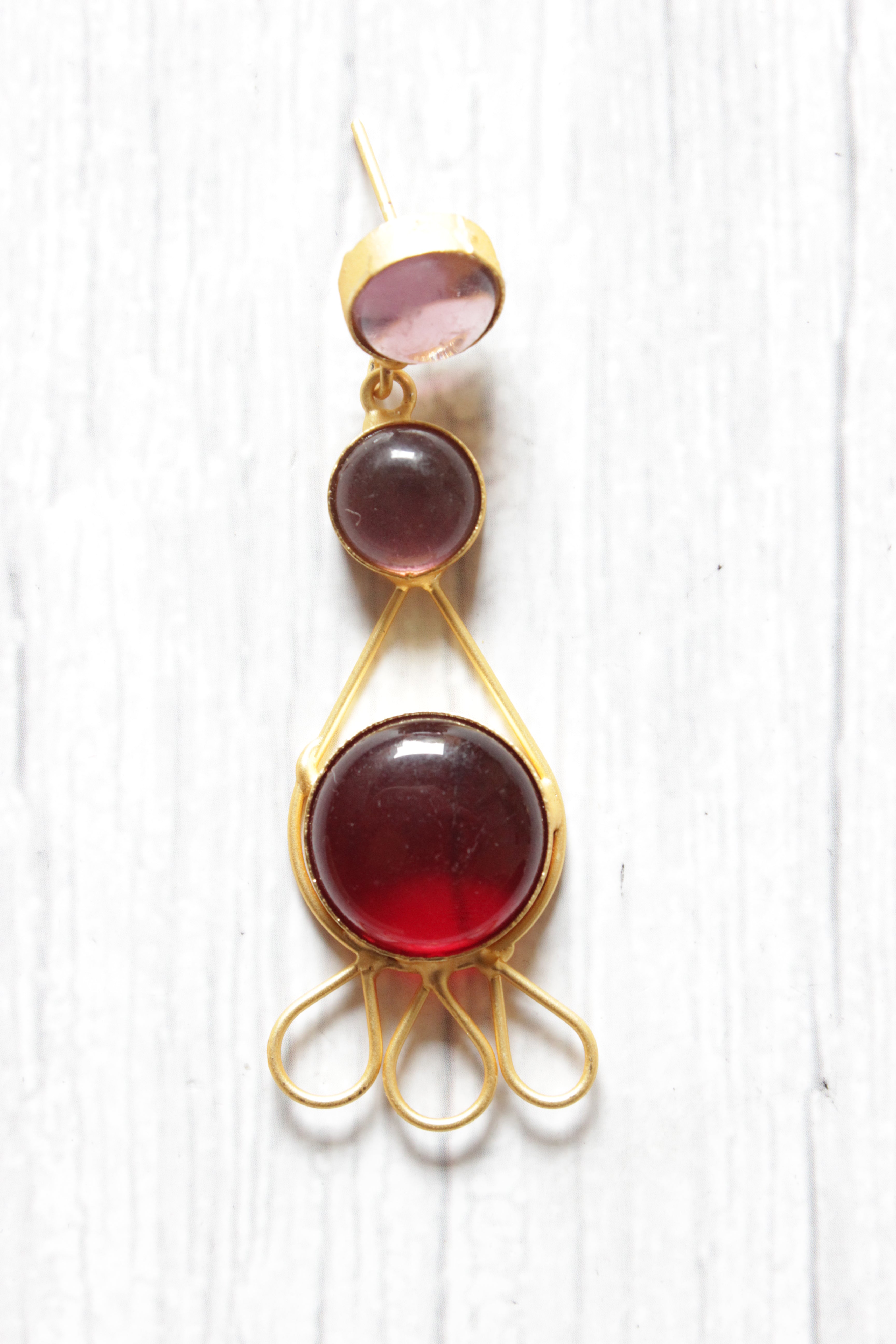 Red Natural Gemstones Embedded Brass Dangler Earrings