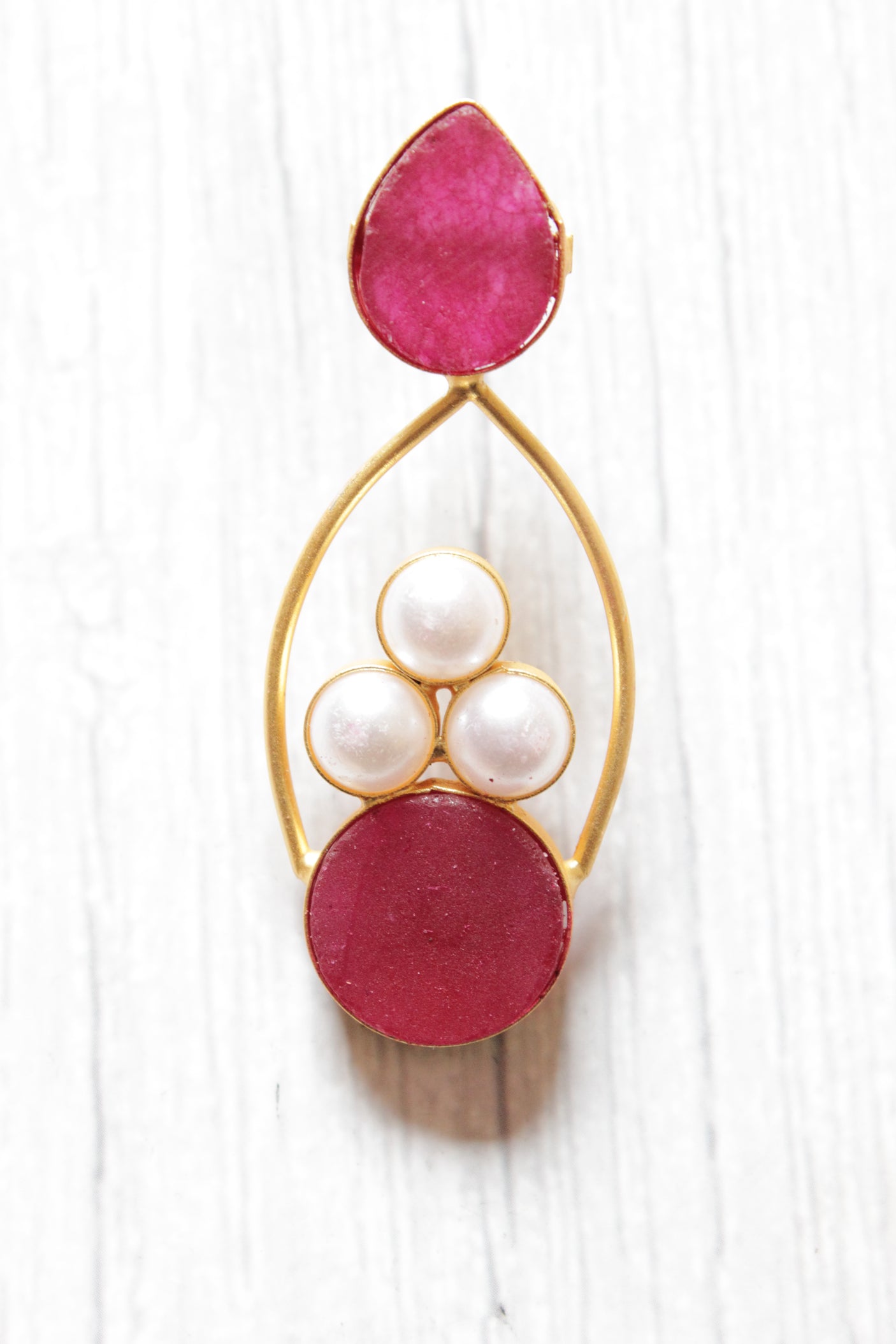 Bridal Plum Natural Gemstones Embedded Brass Dangler Earrings