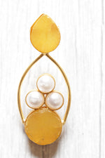 Load image into Gallery viewer, Lemon Yellow Natural Gemstones Embedded Brass Dangler Earrings
