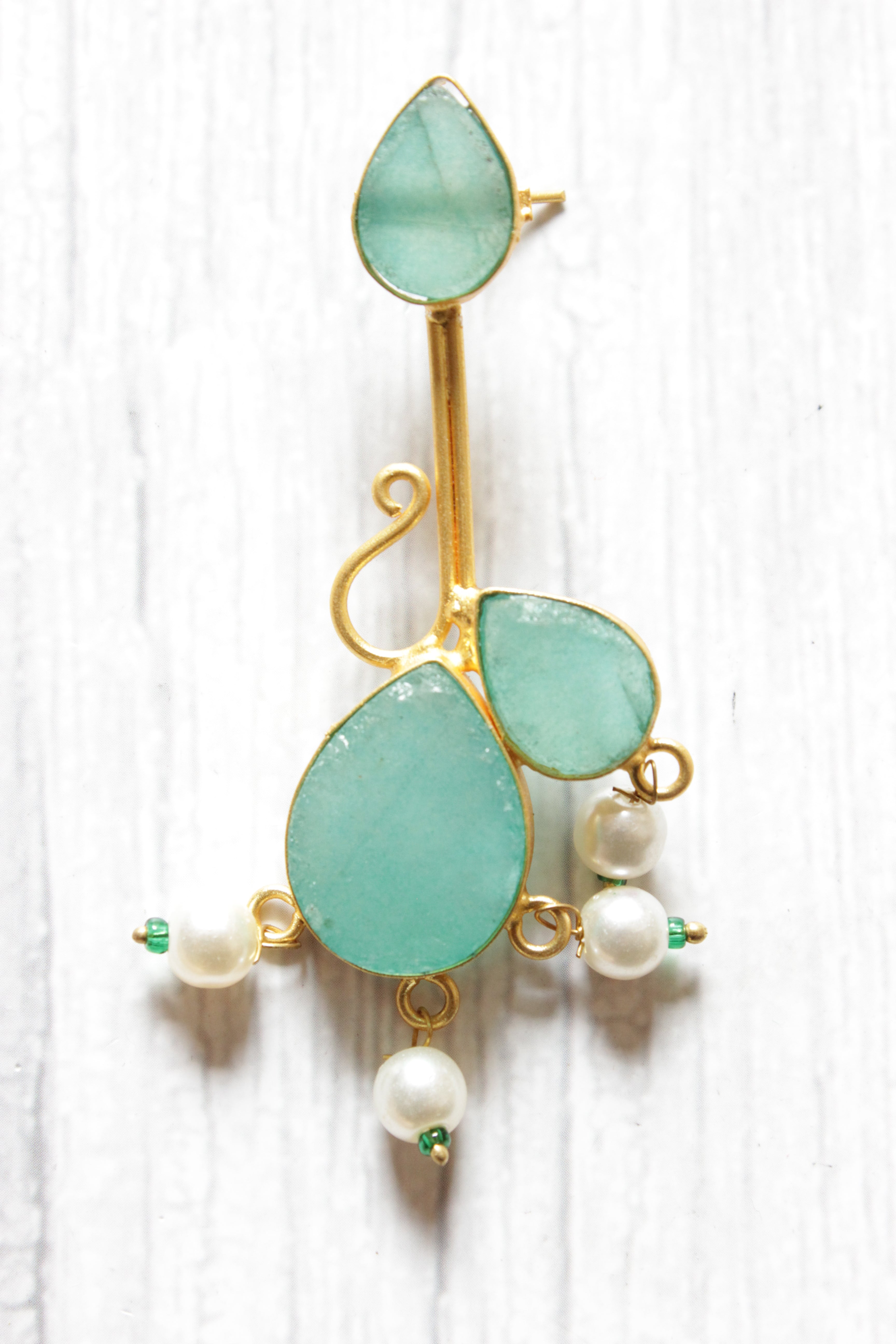 Sky Blue Natural Gemstones Embedded Brass Dangler Earrings