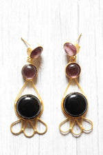 Load image into Gallery viewer, Red and Black Natural Gemstone Embedded Gold Plated Brass Dangler Earrings
