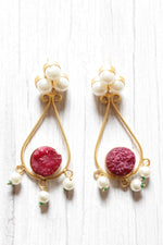 Load image into Gallery viewer, Red Natural Sugar Druzy Gemstone Embedded Gold Plated Brass Dangler Earrings
