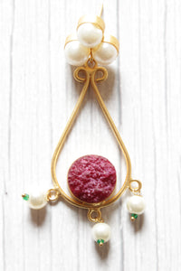 Red Natural Sugar Druzy Gemstone Embedded Gold Plated Brass Dangler Earrings