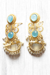Blue Natural Gemstone Embedded Gold Plated Elaborate Brass Dangler Earrings
