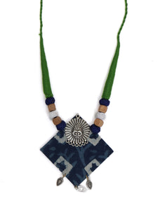 Handmade Exclusive Blue Fabric Necklace Set