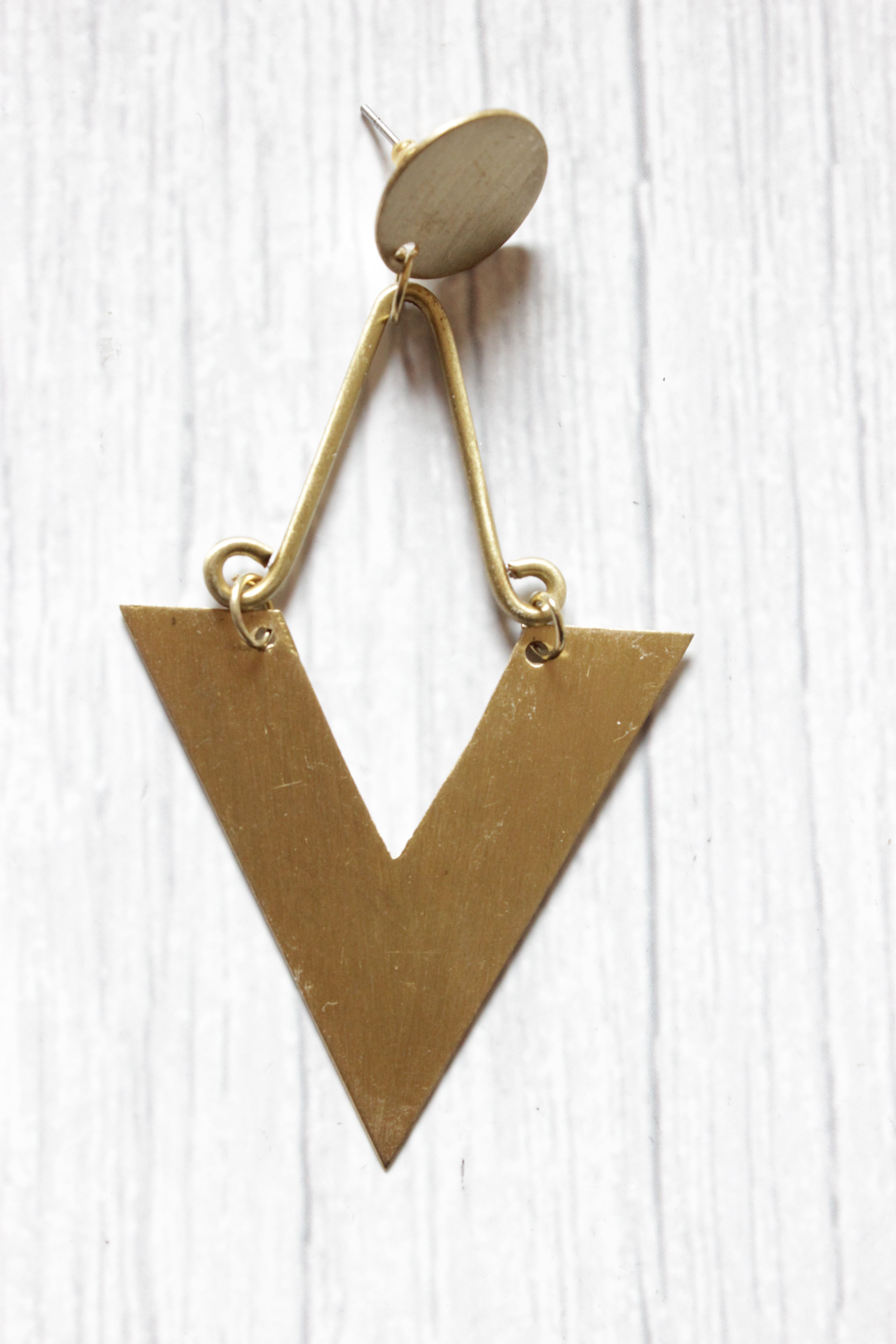 Modern Contemporary Brass Triangular Dangler Earrings