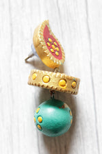 Load image into Gallery viewer, Handcrafted Gold, Turquoise and Red Terracotta Clay Dangler Earrings
