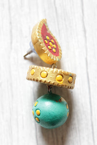 Handcrafted Gold, Turquoise and Red Terracotta Clay Dangler Earrings